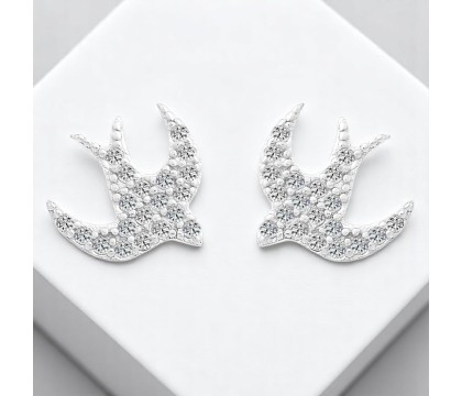 Boucles d'oreilles hirondelle sertie d'oxyde de zirconium Argent 925 Rhodié