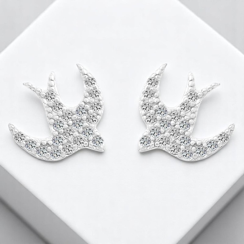 Boucles d'oreilles hirondelle sertie d'oxyde de zirconium Argent 925 Rhodié