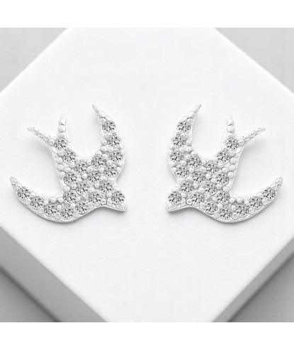 Boucles d'oreilles hirondelle sertie d'oxyde de zirconium Argent 925 Rhodié