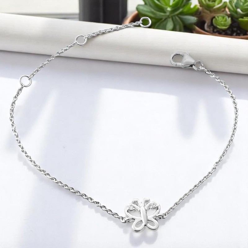 Bracelet papillon oxydes de zirconium sur les ailes Argent 925 Rhodié Bracelet papillon oxydes de zirconium sur les ailes Argent 925 Rhodié