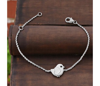 Bracelet oiseau coeur de nacre oeil oxyde de zirconium noir Argent 925 Rhodié