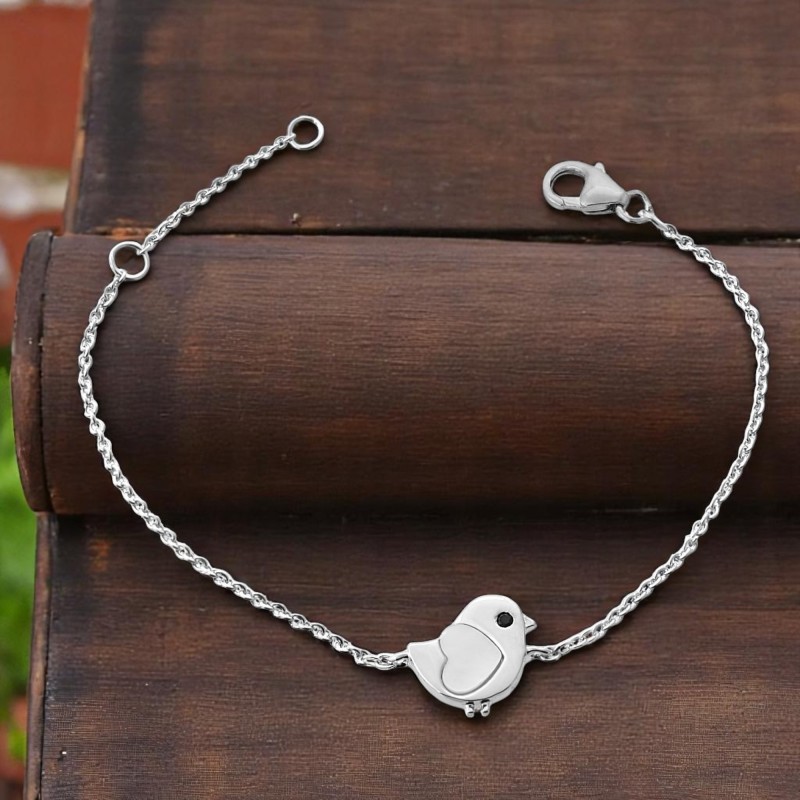 Bracelet oiseau coeur de nacre oeil oxyde de zirconium noir Argent 925 Rhodié Bracelet oiseau coeur de nacre oeil oxyde de zirconium noir Argent 925 Rhodié
