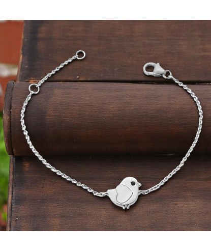 Bracelet oiseau coeur de nacre oeil oxyde de zirconium noir Argent 925 Rhodié