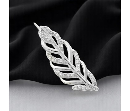 Broche feuille sertie d'oxydes de zirconium Argent 925 Rhodié
