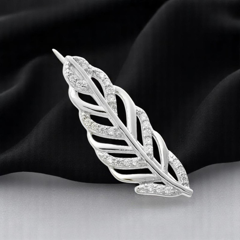 Broche feuille sertie d'oxydes de zirconium Argent 925 Rhodié Broche feuille sertie d'oxydes de zirconium Argent 925 Rhodié