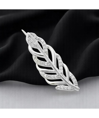 Broche feuille sertie d'oxydes de zirconium Argent 925 Rhodié