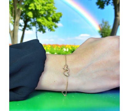 Bracelet 2 coeurs enlacés Plaqué OR 750 3 microns