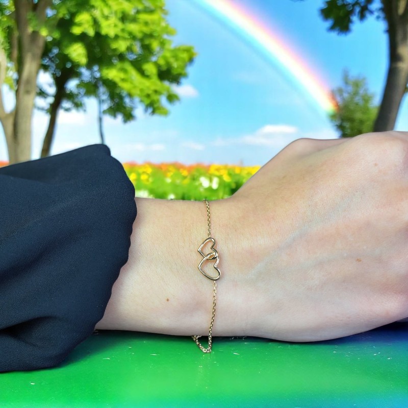 Bracelet 2 coeurs enlacés Plaqué OR 750 3 microns