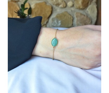 Bracelet aventurine pierre naturelle ovale Plaqué OR 750 3 microns