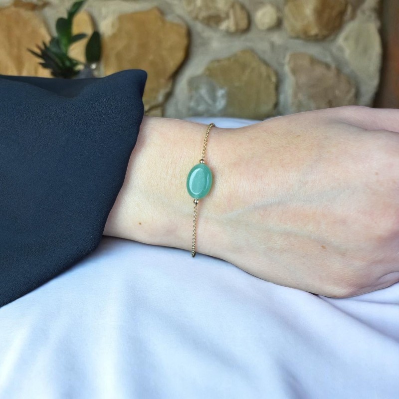 Bracelet aventurine pierre naturelle ovale Plaqué OR 750 3 microns