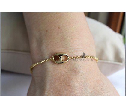 Bracelet grain de café maille jaseron Plaqué OR 750 3 microns Bracelet grain de café maille jaseron Plaqué OR 750 3 microns