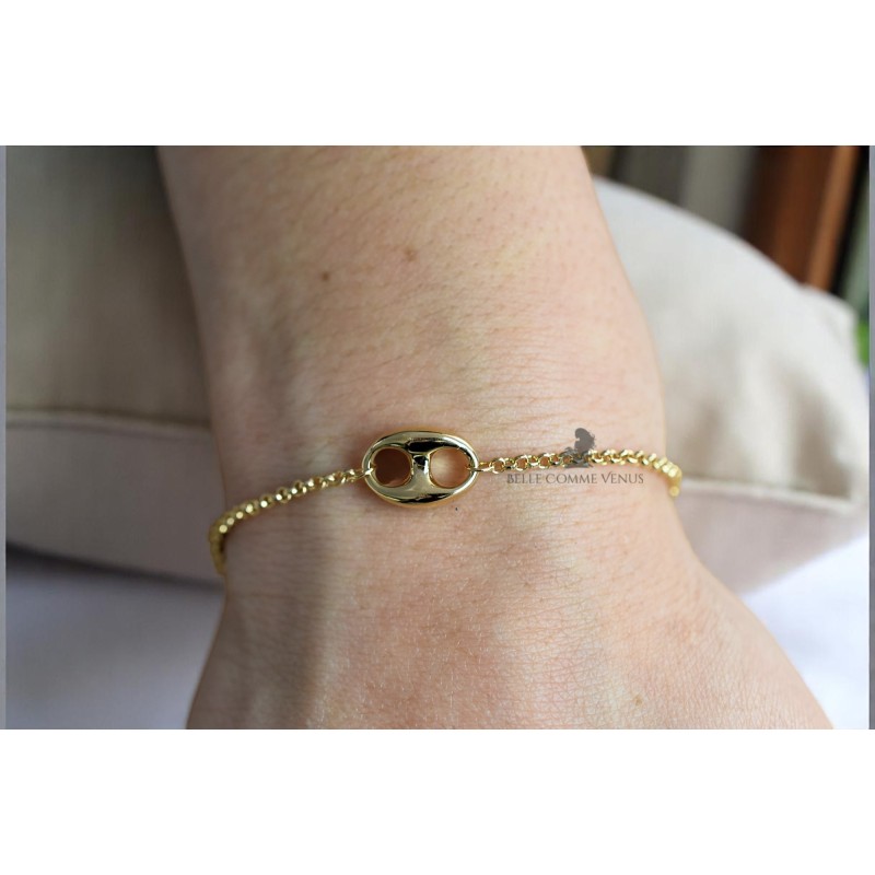 Bracelet grain de café maille jaseron Plaqué OR 750 3 microns Bracelet grain de café maille jaseron Plaqué OR 750 3 microns