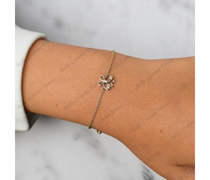 Bracelet papillon oxydes de zirconium sur les ailes Plaqué OR 750 3 microns