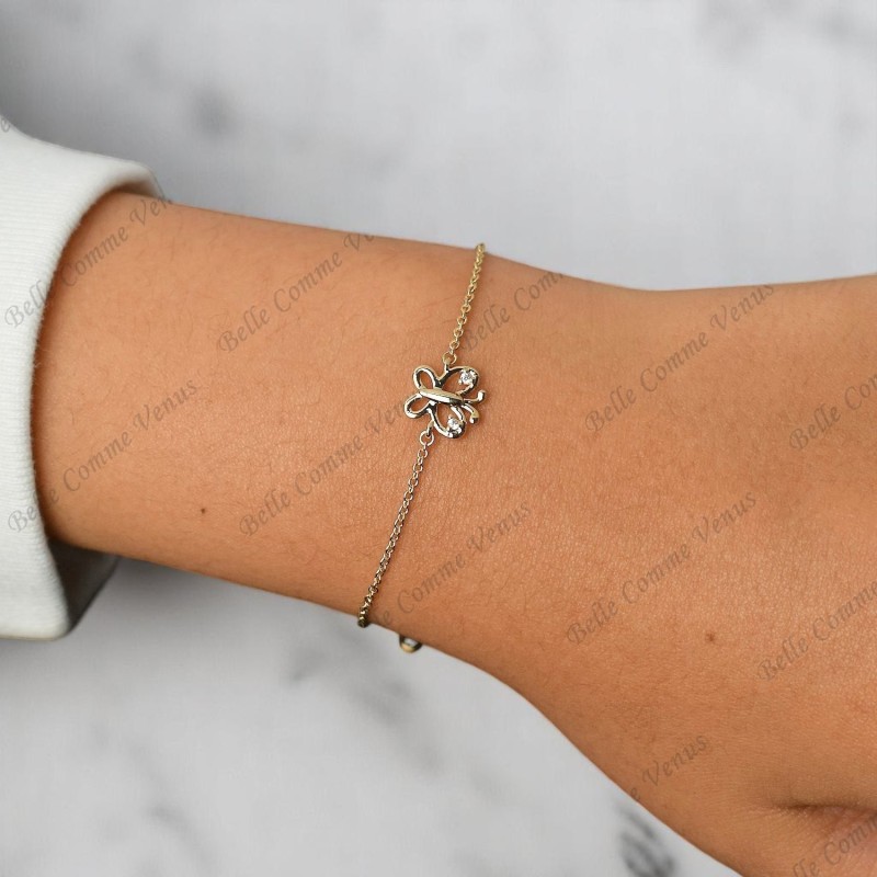 Bracelet papillon oxydes de zirconium sur les ailes Plaqué OR 750 3 microns