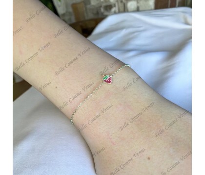 Bracelet fraise émail coloré Plaqué OR 750 3 microns