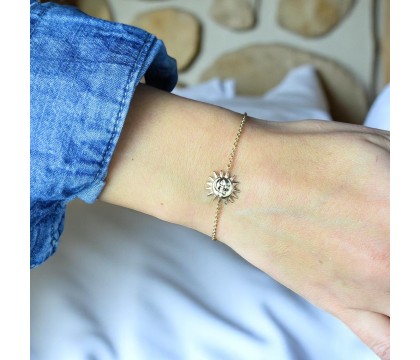 Bracelet soleil et lune unis Plaqué OR 750 3 microns
