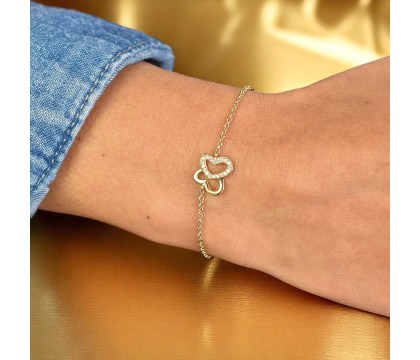 Bracelet papillon de coeurs oxyde de zirconium Plaqué OR 750 3 microns