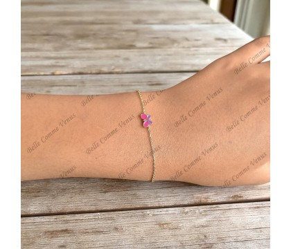 Bracelet papillon émail coloré Plaqué or 750 3 microns