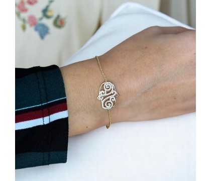 Bracelet main de Fatma arabesque d'oxydes de zirconiums Plaqué OR 750 3 microns