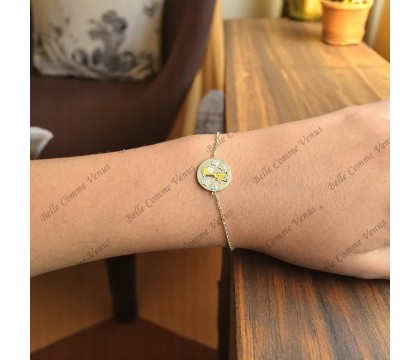 Bracelet girafe et petites fleurs émail coloré Plaqué or 750 3 microns