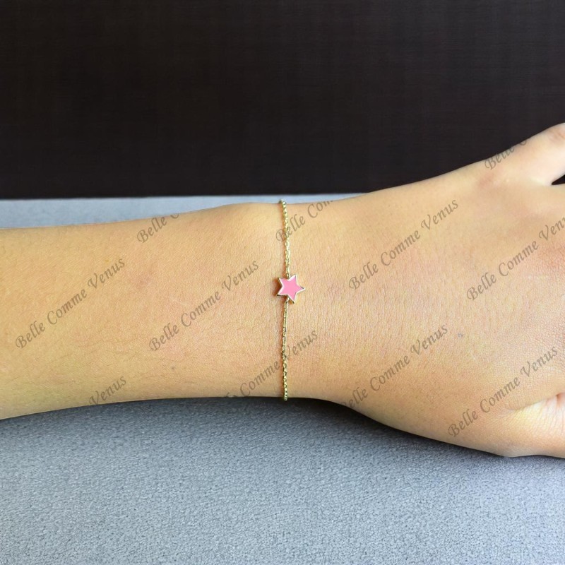 Bracelet étoile émail coloré Plaqué or 750 3 microns