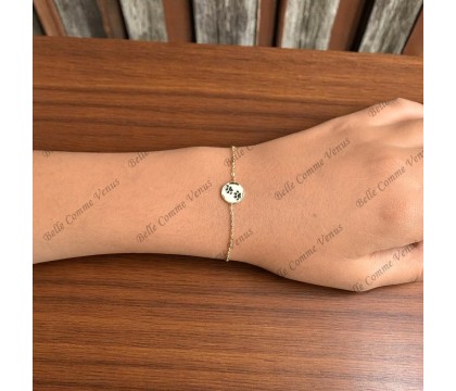 Bracelet patte de chien chat coussinet émail coloré Plaqué or 750 3 microns