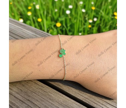 Bracelet tortue émail coloré vert Plaqué or 750 3 microns