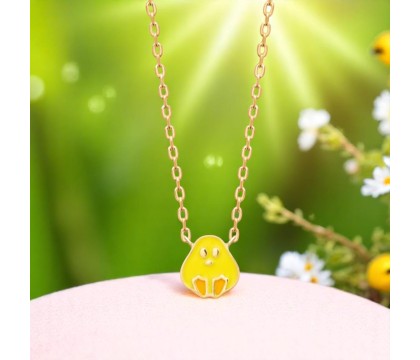 Collier poussin émail coloré jaune et orange Plaqué OR 750 3 microns