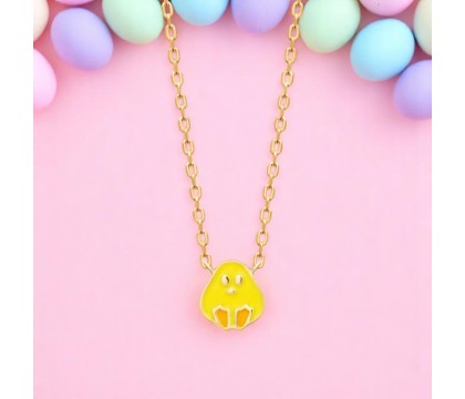 Collier poussin émail coloré jaune et orange Plaqué OR 750 3 microns