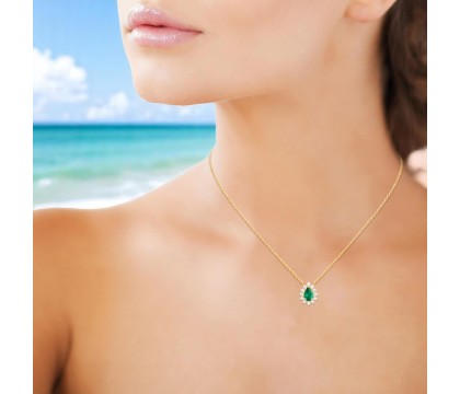 Collier goutte d'oxyde de zirconium vert style fleur Plaqué OR 750 3 microns
