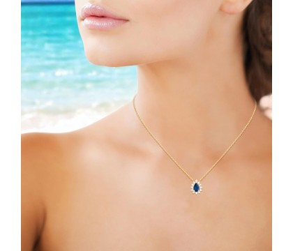 Collier goutte d'oxyde de zirconium bleu style fleur Plaqué OR 750 3 microns