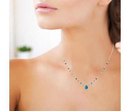 Collier goutte d'eau apatite pierre naturelle suite de perles Plaqué OR 750 3 microns