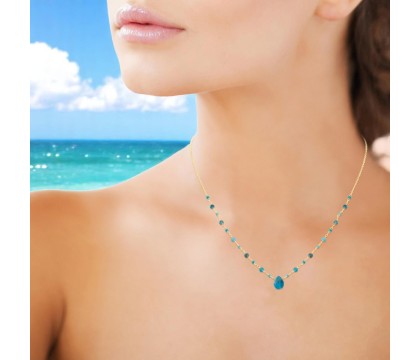 Collier goutte d'eau apatite pierre naturelle suite de perles Plaqué OR 750 3 microns