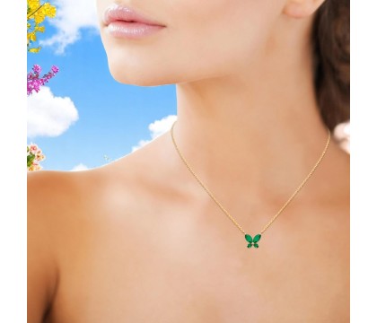 Collier papillon oxydes de zirconiums verts Plaqué OR 750 3 microns