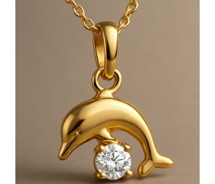 Collier petit dauphin cristal blanc Plaqué OR 750 3 microns
