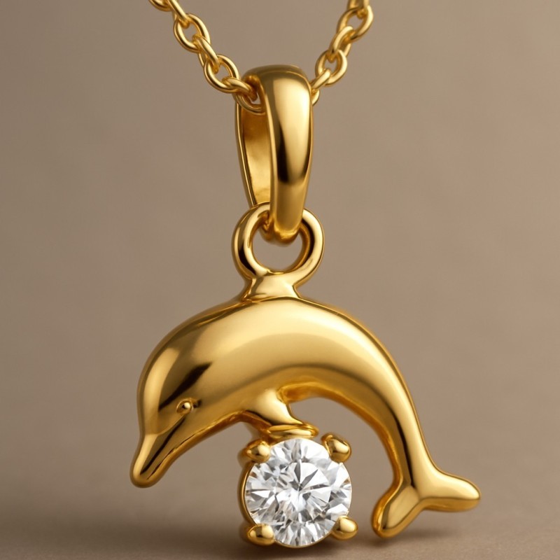 Collier petit dauphin cristal blanc Plaqué OR 750 3 microns