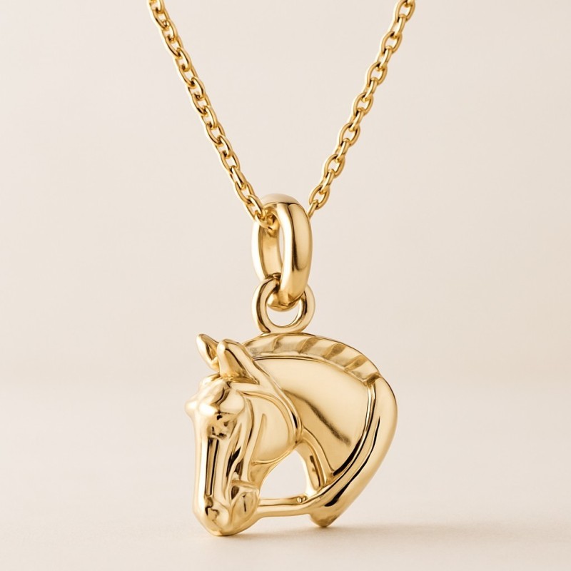 Collier buste de cheval Plaqué OR 750 3 microns