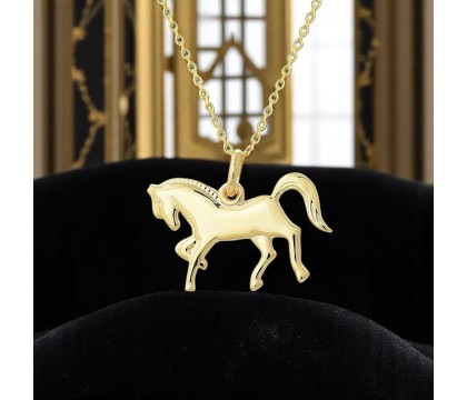 Collier cheval étalon au galop Plaqué OR 750 3 microns
