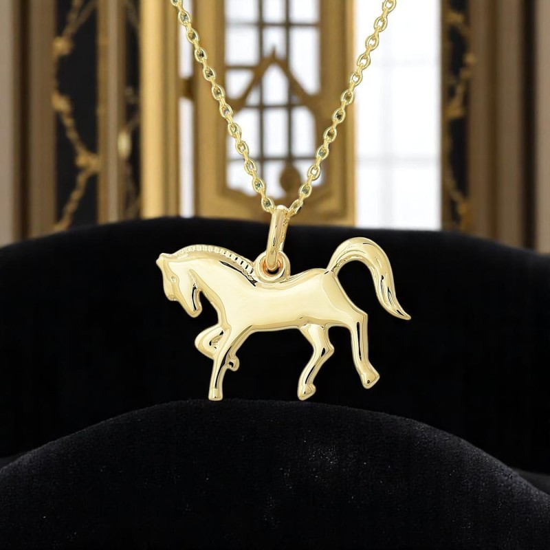 Collier cheval étalon au galop Plaqué OR 750 3 microns