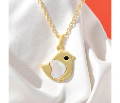 Collier oiseau coeur de nacre oeil oxyde de zirconium noir Plaqué OR 750 3 microns