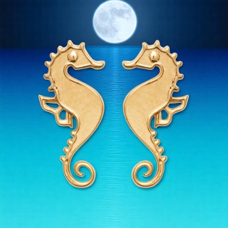 Boucles d'oreilles hippocampe cheval de mer Plaqué OR 750 3 microns