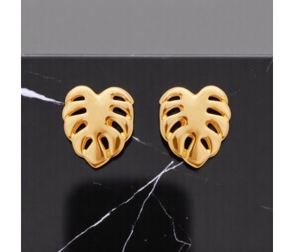 Boucles d'oreilles feuille philodendron monstera Plaqué OR 750 3 microns