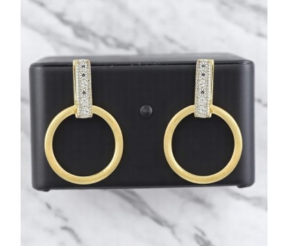 Boucles d'oreilles cercle barre sertie d'oxydes de zirconium Plaqué or 750 3 microns 2 tons