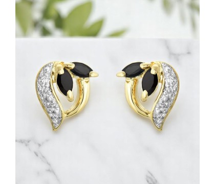 Boucles d'oreilles feuille de saphir pierre naturelle Plaqué OR 750 3 microns 2 tons