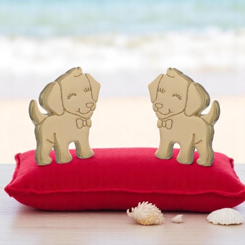 Boucles d'oreilles petit chien souriant Plaqué or 750 3 microns