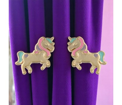 Boucles d'oreilles licorne émail coloré Plaqué or 750 3 microns