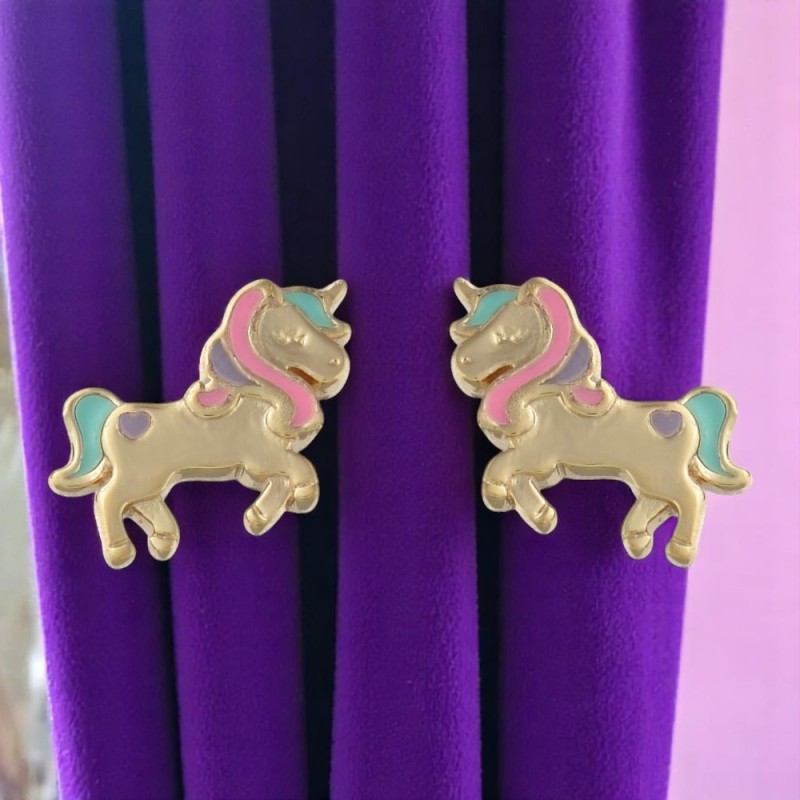 Boucles d'oreilles licorne émail coloré Plaqué or 750 3 microns