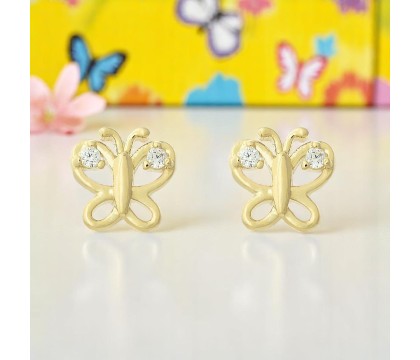Boucles d'oreilles papillon oxydes de zirconium sur les ailes Plaqué or 750 3 microns
