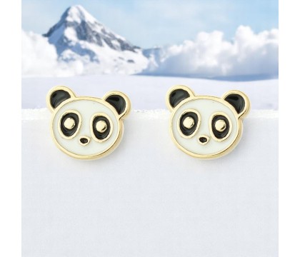 Boucles d'oreilles panda émail coloré Plaqué or 750 3 microns