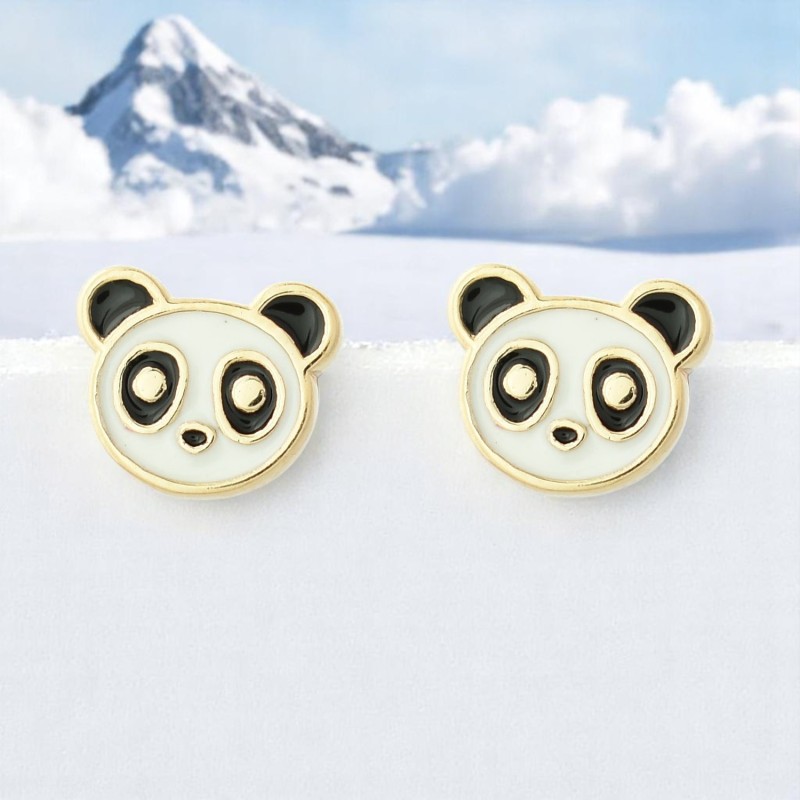 Boucles d'oreilles panda émail coloré Plaqué or 750 3 microns